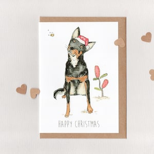 FIJNE KERSTMIS. kaart. Australische kelpie. teddybeer bij. werkhond verzamelen. zwartbruine kelpie. Australië: