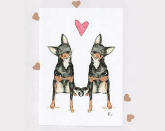 KELPIE LOVE . Australian Kelpies . signed print . A3 . unframed . personalised wedding gift . Australian art . muster dogs . Australia . dog