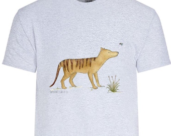 HIDE & SEEK . Tasmanian Tiger and Banksia Bee . unisex cotton t-shirt . thylacine . bee . cryptid . australia . sizes S M L XL 2XL