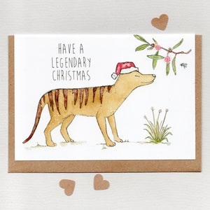 LEGENDARY CHRISTMAS . Thylacine Christmas Card . 'Hide & Seek' . Tasmanian tiger . thylacine . banksia bee . cryptid . australia . Tasmania