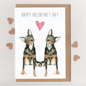 GLÜCKLICHER VALENTINSTAG . Grußkarte. Australischer Kelpie Australische Valentinsgrüße. Arbeitshunde . Australien . Musterhunde Australische Kunst
