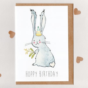 HOPPY BIRTHDAY . greeting card . Australian birthday card . wattle . bunny . rabbit . kids birthday . baby birthday . australia