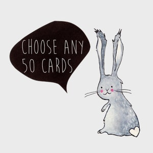 50 CARDS . choose any 50 cards . greeting card . illustration art card print . wholesale cards .  bulk cards . eco cards . australia