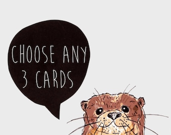 3 CARDS . choose any 3 cards . greeting cards . illustration art card print . eco cards . wholesale bulk . australia