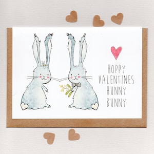 HOPPY VALENTINES HUNNY BUNNY . carte de voeux. femme mari conjoint petite amie petit ami. lapin. lapin. Saint-Valentin. amour.
