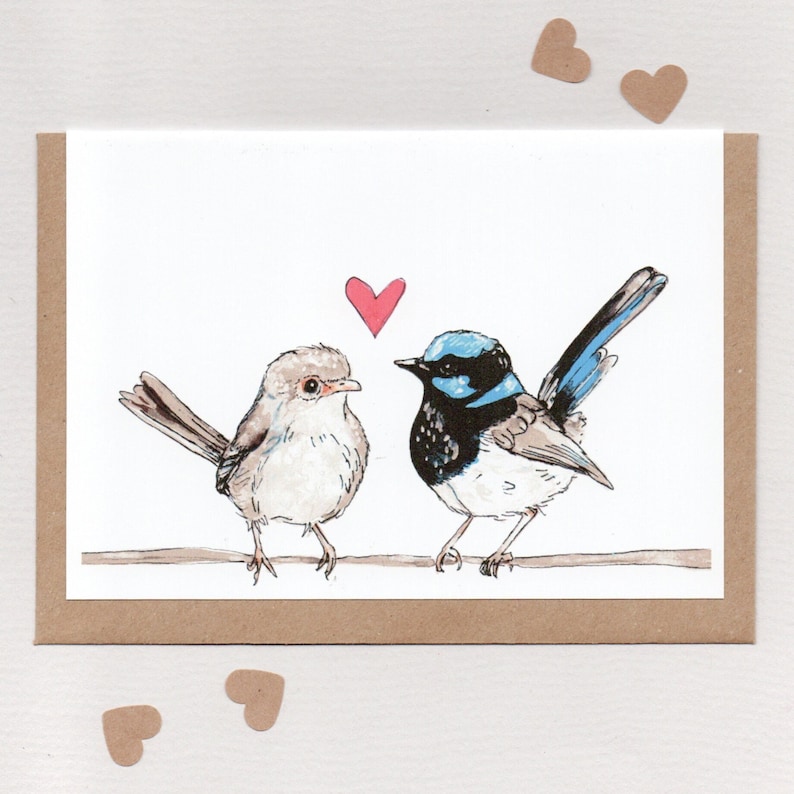 LOVE BIRDS . Greeting Card . Superb Fairy Wren . Wedding Valentines ...