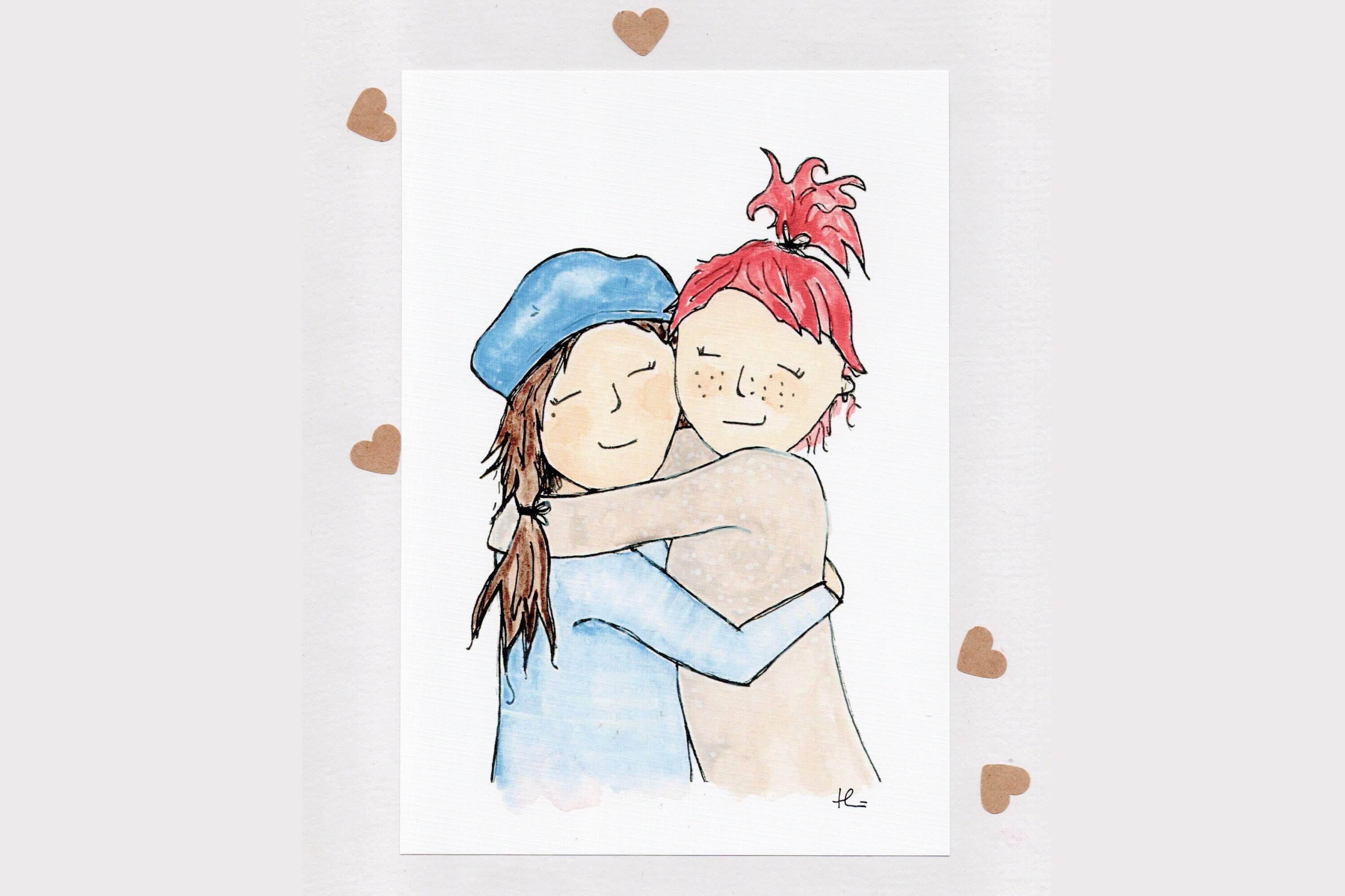foxco 複製原画　HUG ANGELS HUGS . Signed Print . Unframed . Best Friends . Friendship . BFF