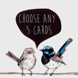 5 CARDS . choose  any 5 cards . greeting card . illustration art card print . wholesale cards . bulk cards . eco cards . australia