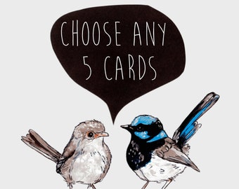 5 CARDS . choose  any 5 cards . greeting card . illustration art card print . wholesale cards . bulk cards . eco cards . australia