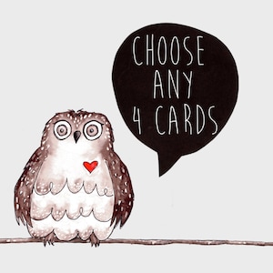 4 CARDS . choose any 4 cards . greeting card . illustration art card mini print . wholesale cards . bulk cards . eco cards . australia