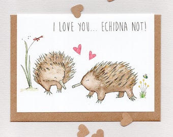 I Love You... ECHIDNA NOT! . Greeting Card . love card . blank card . native flowers . native bees . anniversary . valentines . Australia