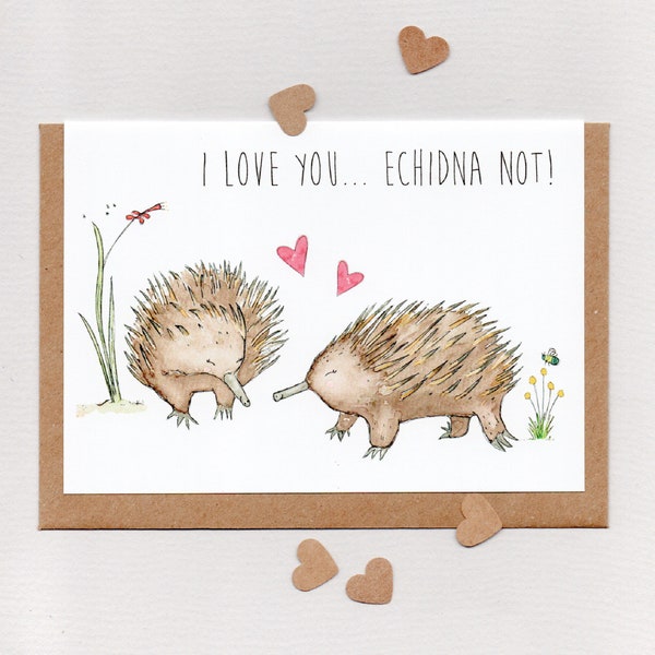 I Love You... ECHIDNA NOT! . Greeting Card . love card . blank card . native flowers . native bees . anniversary . valentines . Australia