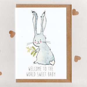 WELCOME to the WORLD Sweet BABY . greeting card . new baby . baby shower . bunny nursery decor . twins . rabbit . wattle . australia