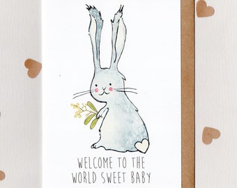 WELCOME to the WORLD Sweet BABY . greeting card . new baby . baby shower . bunny nursery decor . twins . rabbit . wattle . australia