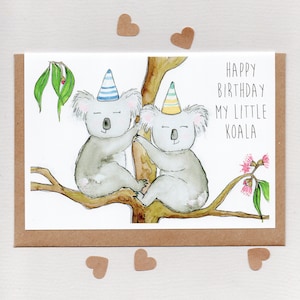 Alles Gute zum Geburtstag mein KLEINER KOALA. Geburtstagskarte mit australischem Koala Baby Kinder Kinder Mädchen Jungen Sohn Tochter Nichte Neffe Freundin Frau