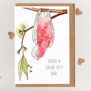 Du bist ein GALAH-VELY PAPA. Australische Galah & Zuckertüten Bienen. Karte zum Vatertag. stachellose Biene Eukalyptus . Australische Kunst