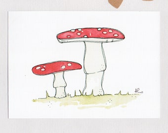 FUNGI . Fly Agaric Mushrooms . A6 . signed print . Amanita muscaria . mushroom . fungi . unframed . wall art . Australian Art