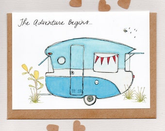 THE ADVENTURE BEGINS... greeting card . mini print . caravan camper trailer . retirement . grey nomad bon voyage . farewell . australia