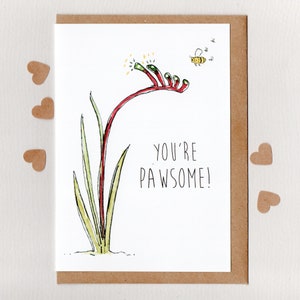 VOUS ÊTES BEAUCOUP ! . merci carte de remerciement. patte de kangourou. abeille en peluche. Fleur et abeille indigènes d'Australie. Anigozanthos Amegilla bombiformis