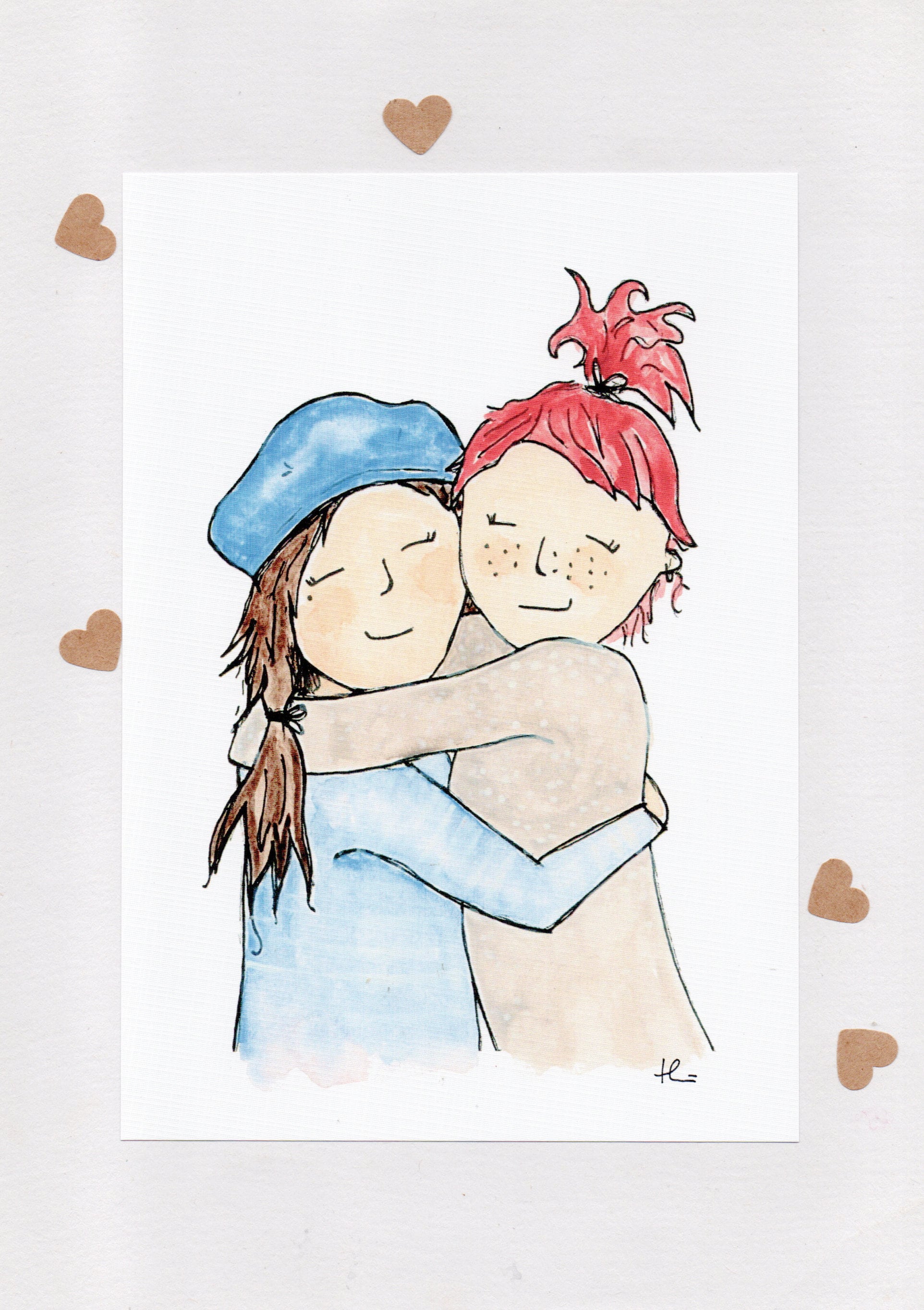 HUGS . Signed Print . Unframed . Best Friends . Friendship . BFF