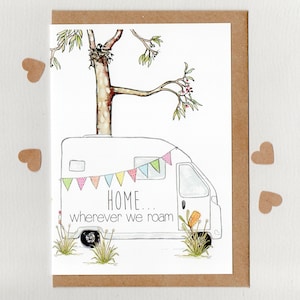 A CASA OVUNQUE VAGIAMO. biglietto d'auguri . RV camper motor home camper roulotte. campeggio .  nomade grigio. addio . Australia