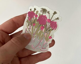 Purple Coneflower Sticker, Hand Drawn Artwork, Native Plants and Wildflower Decor