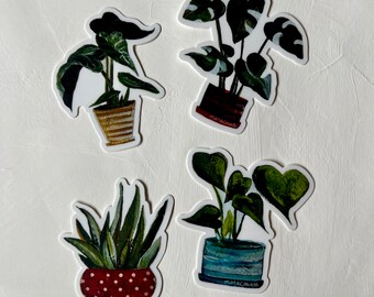 Painted Houseplant Waterproof Sticker Pack: Potted Plant Art