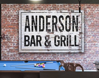 Personalized Bar and Grill Sign, Custom Farmhouse Sign, Sports Bar Decor, Man Cave, Canvas Print, Farmhouse Decor, Game Room