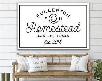 Last Name Sign, Homestead Sign, Modern Farmhouse Sign, Custom Name Sign, Family Name Sign, Canvas Print, Modern Farmhouse Decor