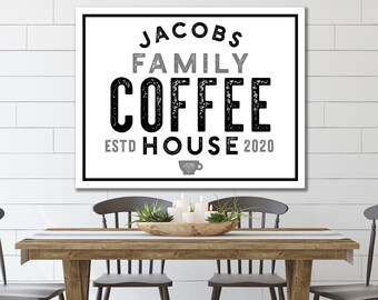 Last Name Sign, Vintage Coffee Sign, Modern Farmhouse Sign, Farmhouse Wall Decor, Kitchen Decor, Family Name Sign, Vintage Farmhouse Decor