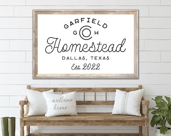 Last Name Sign, Homestead Sign, Modern Farmhouse Sign, Custom Name Sign, Family Name Sign, Canvas Print, Modern Farmhouse Decor