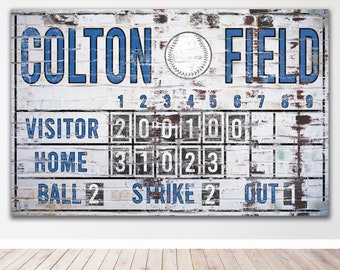 Custom Baseball Scoreboard Sign Vintage Custom Canvas Man Cave Game Room Media Nursery Kids boys Room Decor MLB Baseball Sports Bar Decor