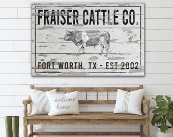 Custom Last Name Canvas Sign, Farmhouse Cattle Ranch Decor