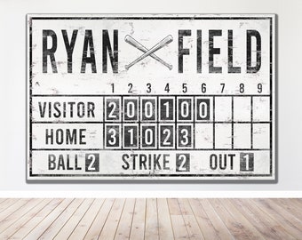 Custom Baseball Scoreboard Sign Vintage Gam Room Decor Man Cave Decor Canvas Industrial Sports Bar Media Nursery Kids boys Room Decor