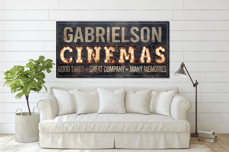 Personalized Cinema Sign Media Room Decor Movie Room Sign Etsy