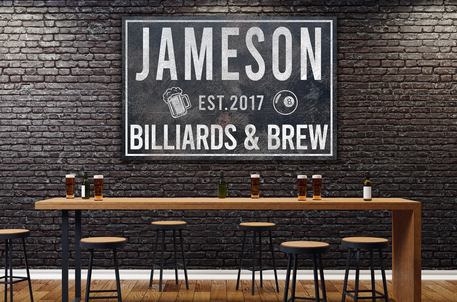 Last Name Sign Billiards and Brew Sign Farmhouse Sign Etsy