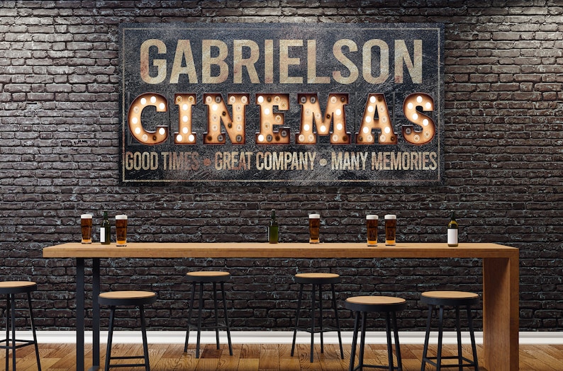Personalized Cinema Sign Media Room Decor Movie Room Sign Etsy