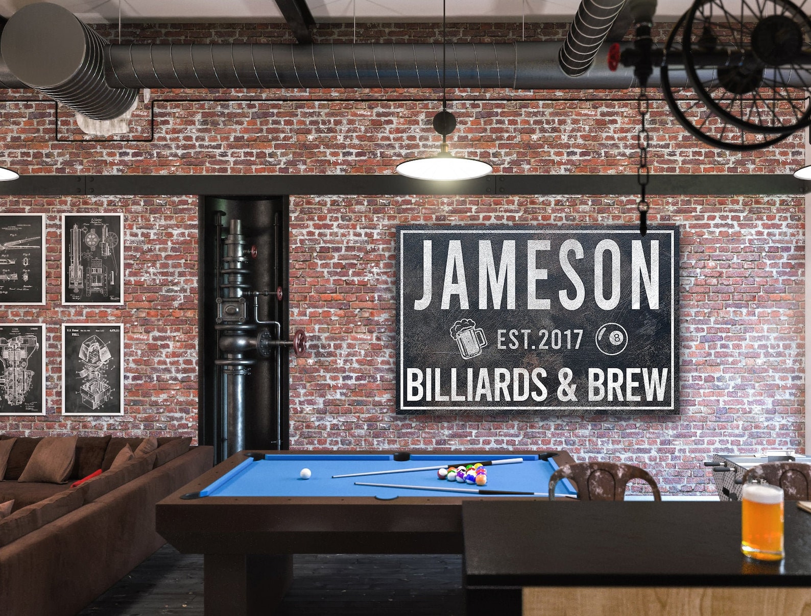 Last Name Sign Billiards and Brew Sign Farmhouse Sign Etsy
