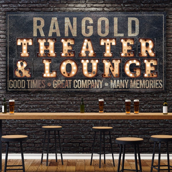 Last Name Sign, Cinema Sign, Theater Lounge Sign, Custom Name Canvas Sign, Family Name Sign, Canvas Print, Movie Room Sign, Media Room