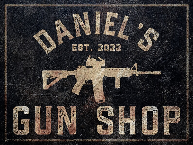 Custom Gun Shop Sign, Guns and Ammo, Man Cave, Whiskey Bar, Sports Bar