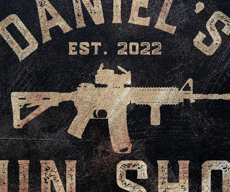 Custom Gun Shop Sign, Guns and Ammo, Man Cave, Whiskey Bar, Sports Bar