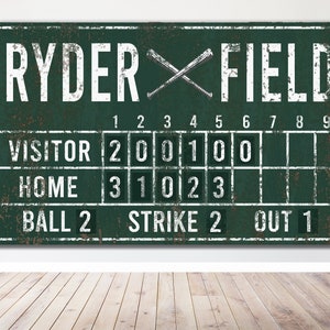 Custom Baseball Scoreboard Sign Vintage Gam Room Decor Man Cave Decor Canvas Industrial Sports Bar Media Nursery Kids boys Room Decor