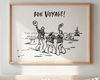 Bon Voyage Print Vintage Sailor Poster Cute Quote Art Trendy Entryway Decor Horizontal Wall Art Digital Download