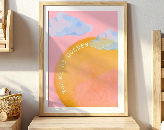 Sunshine Nursery Print: Golden Sun, Pink & Yellow Decor (Digital Download)