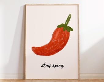 Stay Spicy Kitchen Print: Retro Chili Pepper Art (Digital Download)