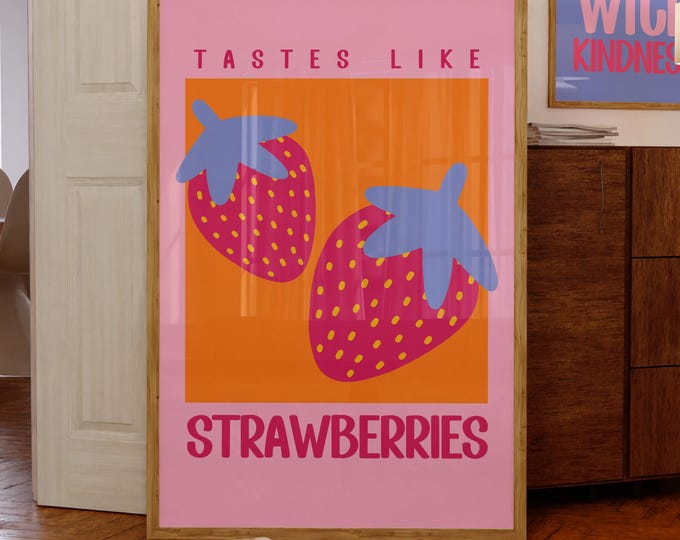 Retro Strawberry Pop Art Print: Colorful Kitchen Wall Decor (Digital Download)