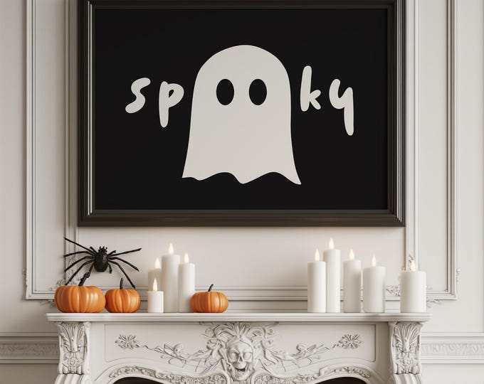 Spooky Halloween Typography Print: Minimalist Black & White Decor (Digital Download