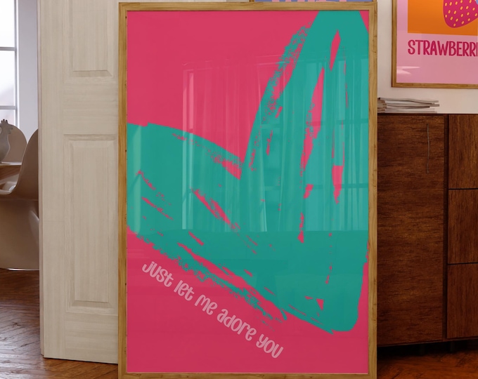 Retro Neon Heart Quote Print: Pink & Teal Pop Art (Digital Download