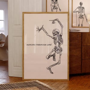 Vintage Skeleton Dancing Print: Funny Halloween Wall Art (Digital Download)