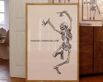 Vintage Skeleton Dancing Print: Funny Halloween Wall Art (Digital Download)